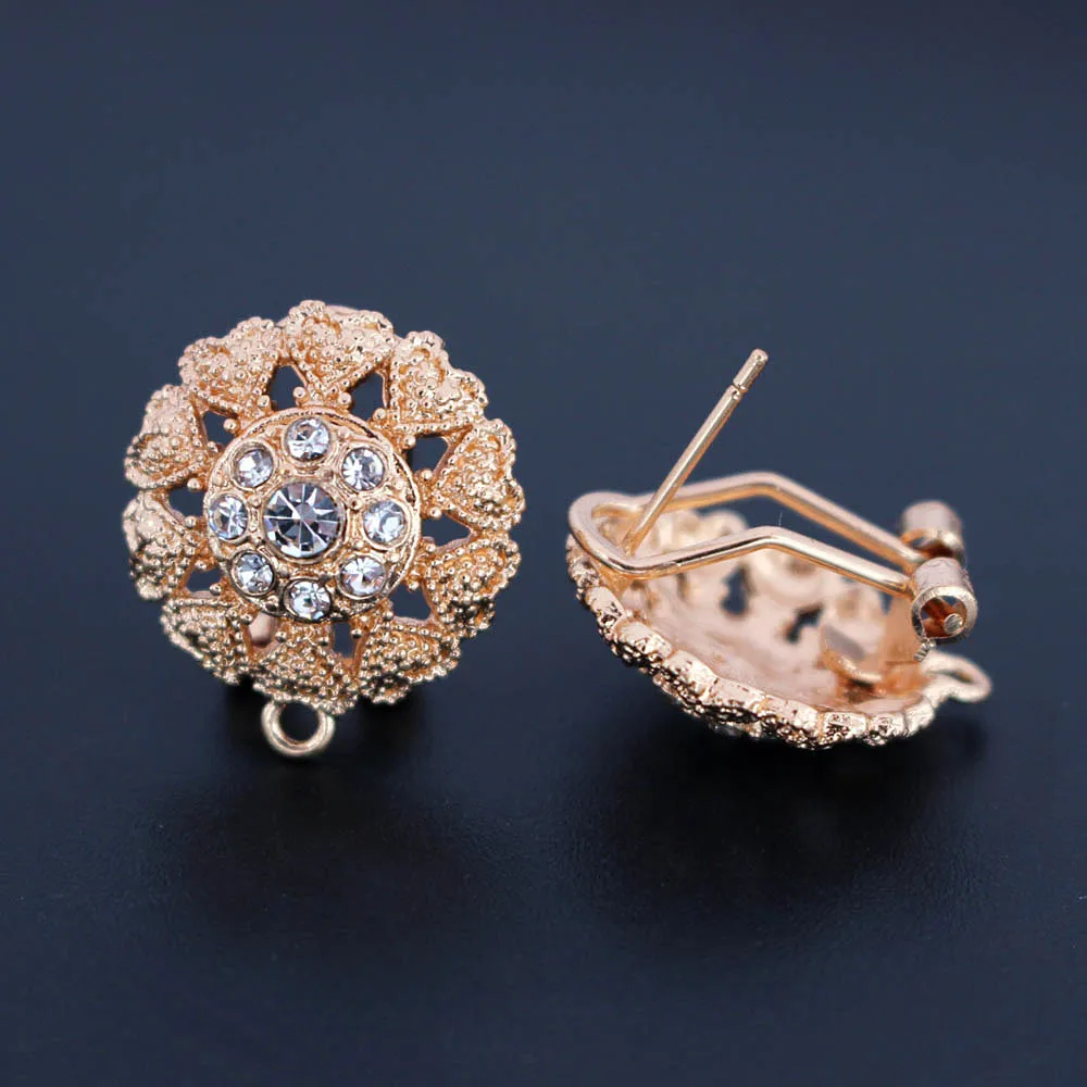 Earrings Post Connector Linkers Filigree Circle Flower Black CZ Metal Base for Women Retro Dangle Hanging Drop | Украшения и