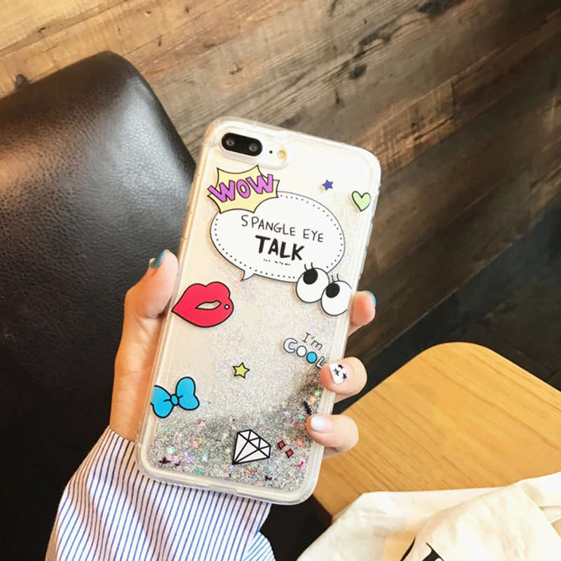 WMZSUCC Cute Cartoon Spangle Eye Queen Quicksand Glitter Phone Covers For iPhone X 6 7 8 Plus Liquid Case 6s |