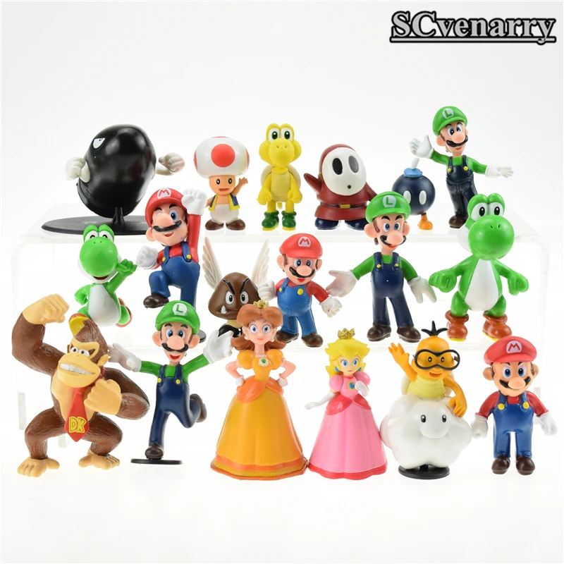 18 шт./лот Super Mario Bros brinquedos yoshi динозавр персик жаба Гумба ПВХ Фигурки коллекционные