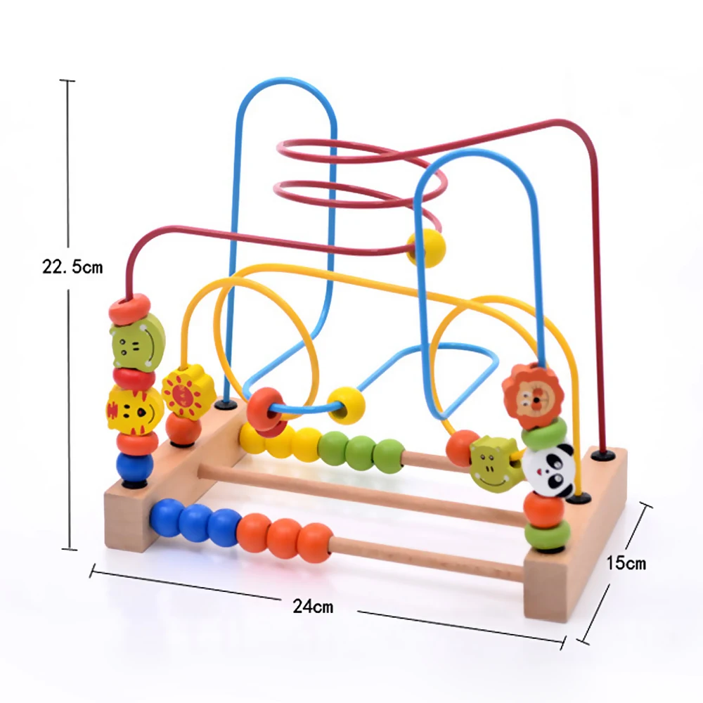 Деревянные Мультяшные животные круглые игрушки из бисера лабиринт горки Игрушки