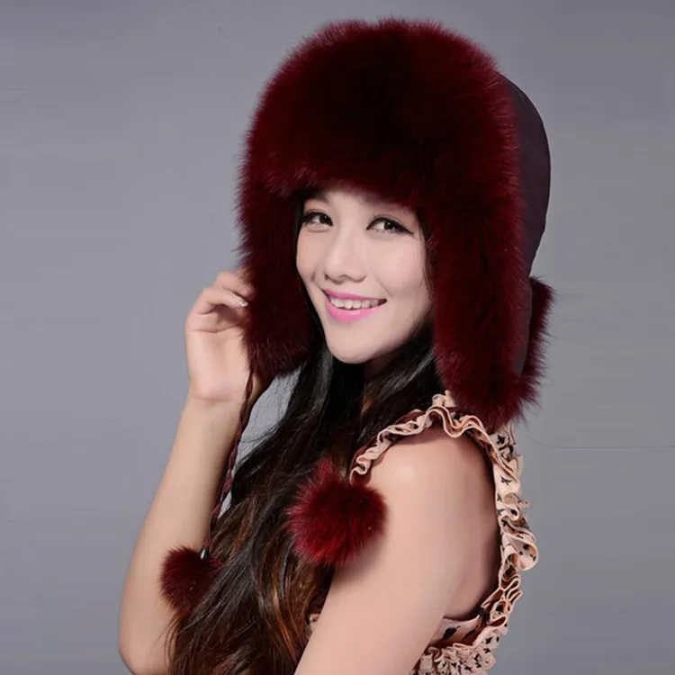 Color 7 Wine Fur Story, зимняя женская шапка из лисьего меха, шапки-бомберы, шапка, шапка для снега, меховая шапка, меховая шапка, защита для ушей, тёплая шапка 060101a - Цвет: Color 7 Wine