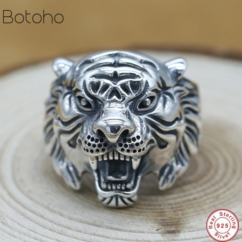 Регулируемое мужское кольцо из 100% серебра 925 пробы в стиле панк с животным