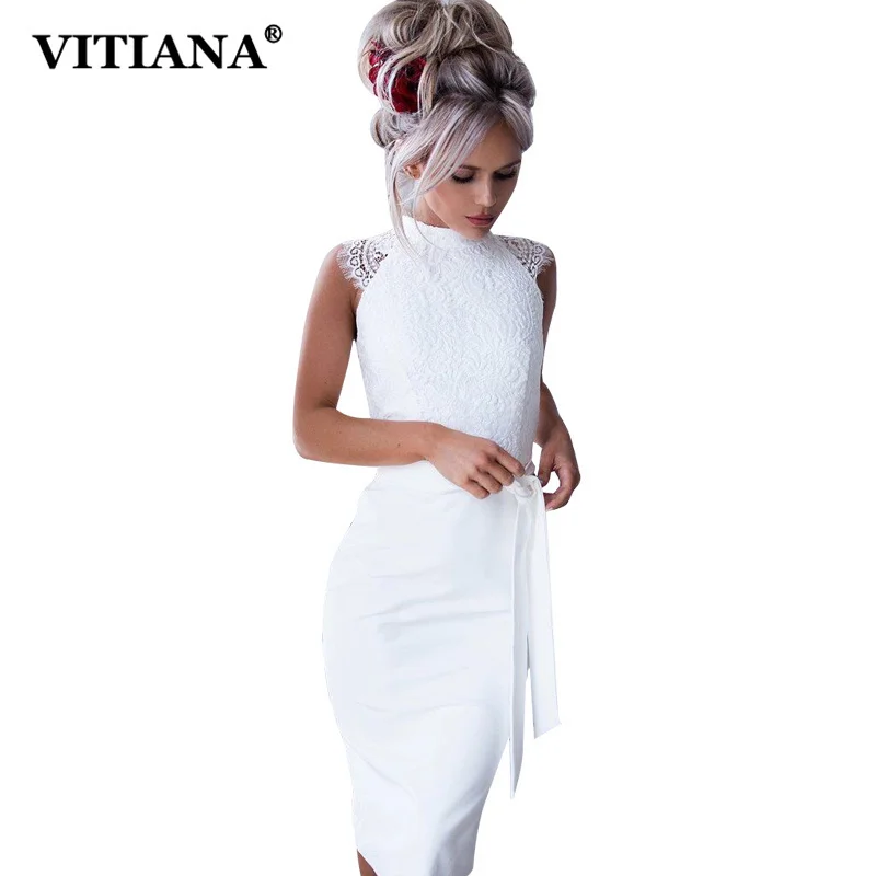 Женское сексуальное кружевное платье VITIANA на лето 2018, белое, до колена, облегающее, элегантное, на клубные вечеринки и повседневное ношение.