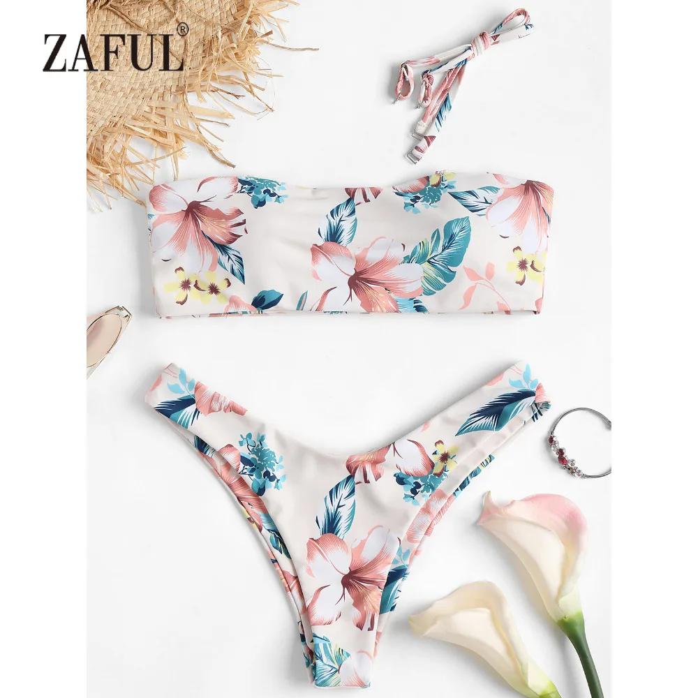 ZAFUL бикини с цветочным принтом купальники для женщин высокая нога купальник