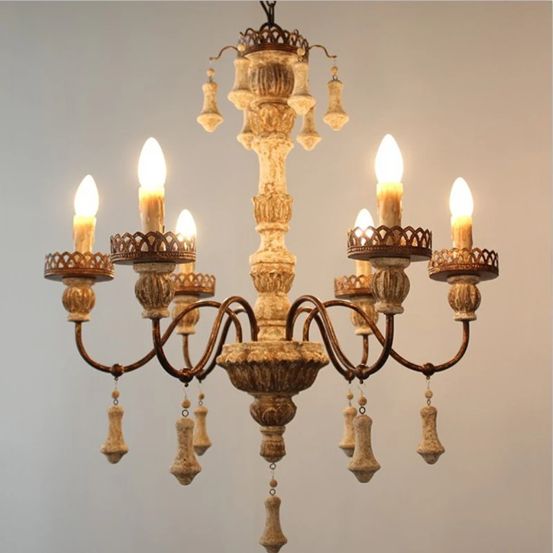 Винтажная Деревянная люстра железная винтажная потолочная лампа для гостиной