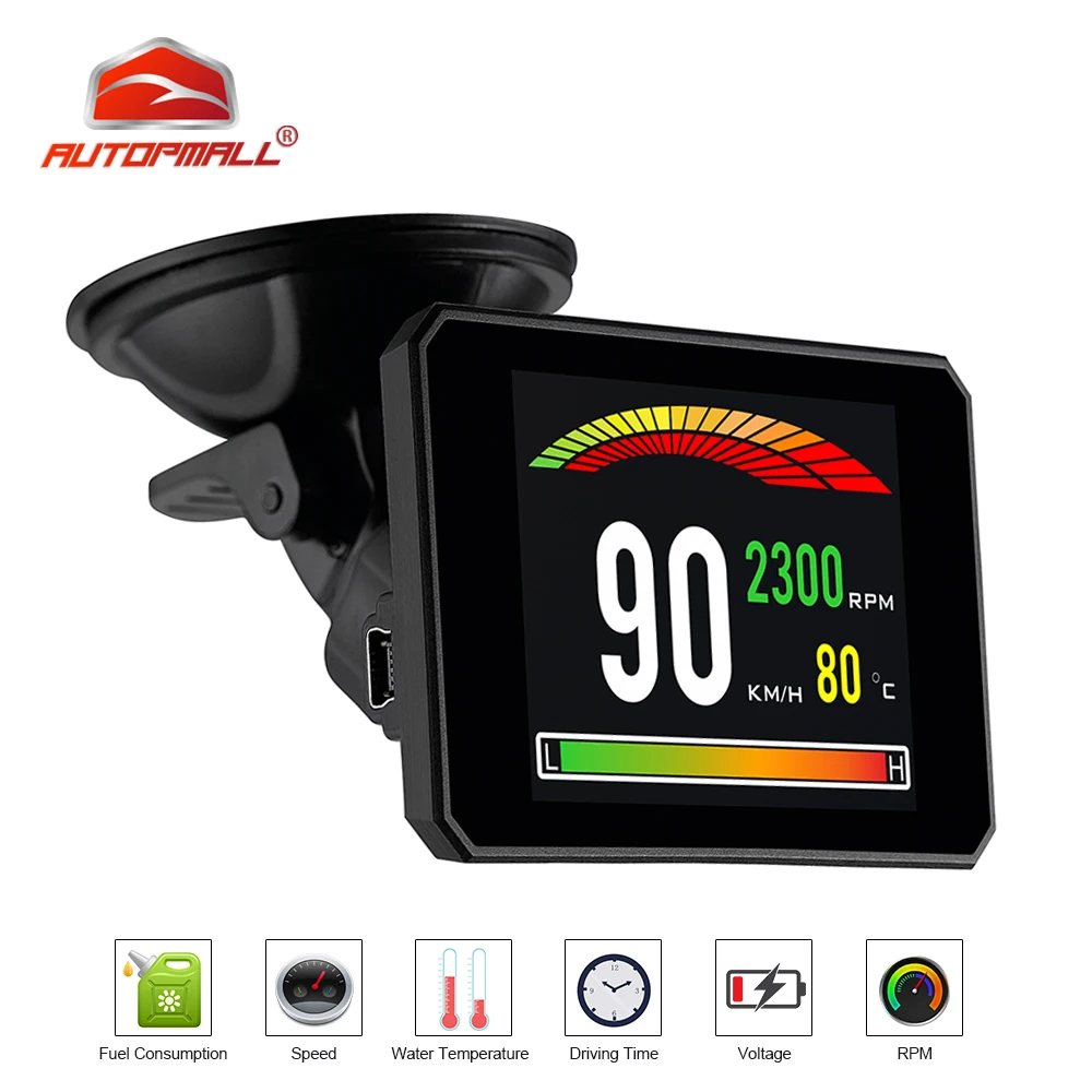 Автомобильный проектор OBD 2 II с дисплеем HUD для измерения температуры на лобовом