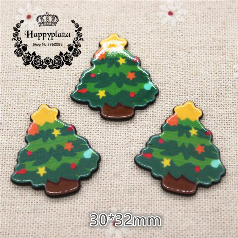 

10pcs Resin Christmas Tree Planar Miniature Art Supply Decoration Charm Craft,30*32mm