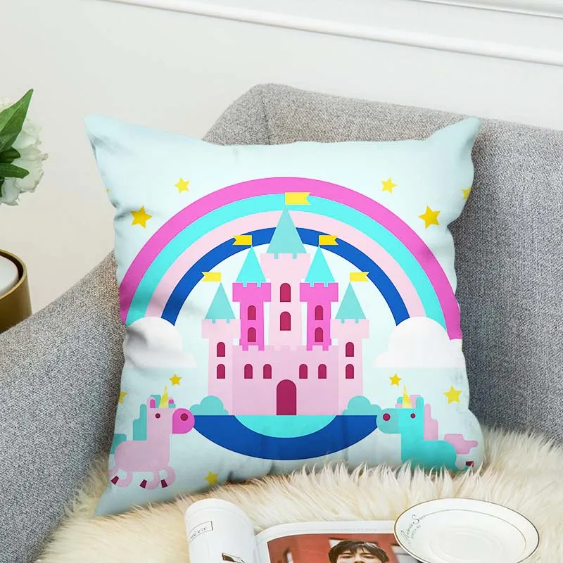 Двухсторонняя наволочка с 3d рисунком в виде милого единорога и радуги