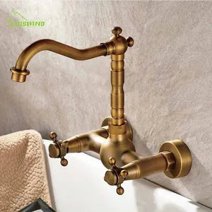 Смеситель для раковины медный под старину с двойным основанием для раковины с холодной и горячей водой