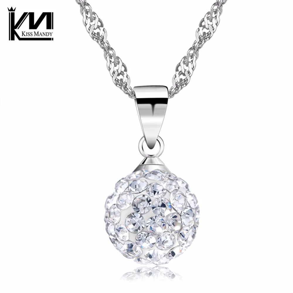 Поцелуй Мэнди Полный CZ Проложили 10 мм Spinner Бал Ожерелья & Подвески Белый