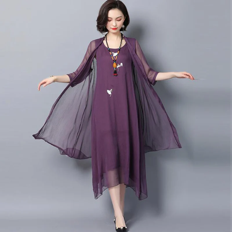 2018 Модный комплект из двух предметов длинное платье винтажное с вышивкой женское