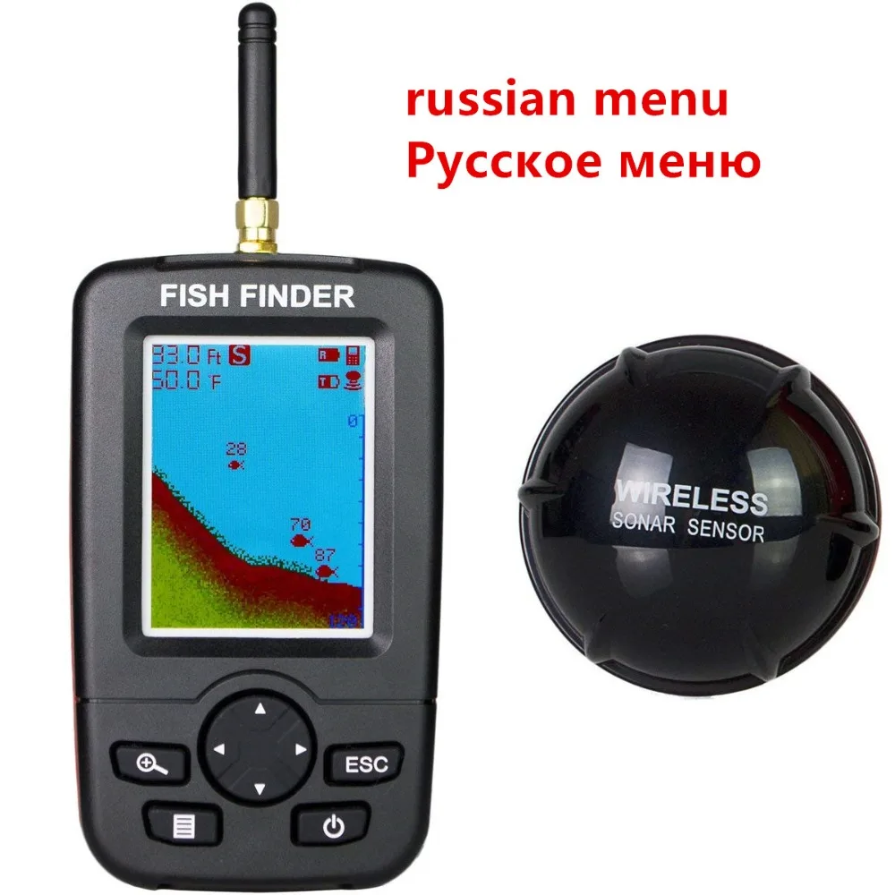 Русскоязычное меню! FFW718 Модернизированный беспроводной портативный рыболокатор 40 м/120FT эхолот сигнализация океан Река Озеро