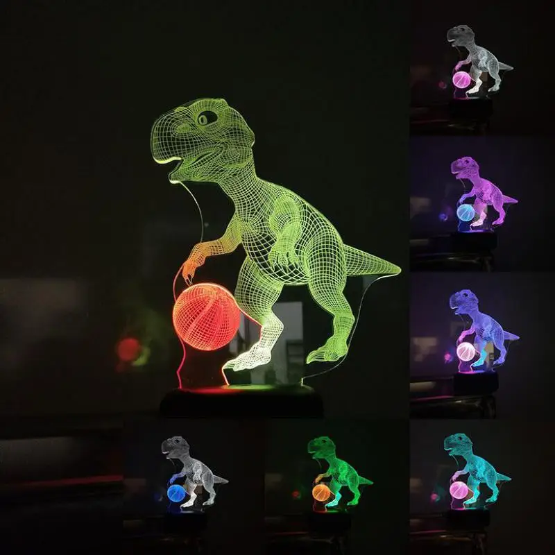 Led 3d Динозавр баскетбольное видение маленькие ночные светильники креативные