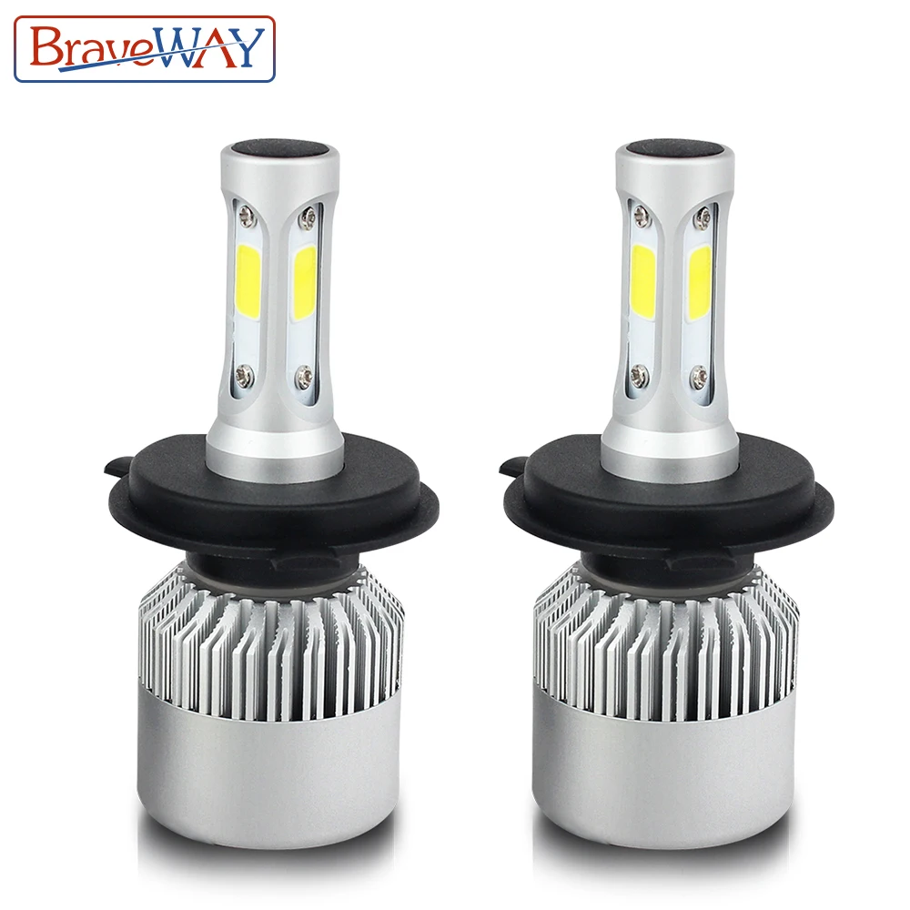 BraveWay 2 шт. 6500K H4 LED H7 HB4 H13 9007 9005 HB3 автомобильные S2 лампы для автомобильных фар 72 Вт лм