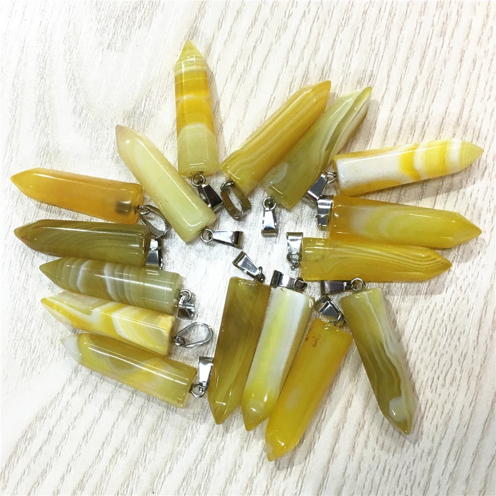 Wholesale 24pcs 2020 Fahsion Hot Sale Natural Stone Pendants Yellow Agates Point Charms Hexagonal Pillar Pendant Dropshipping | Украшения и