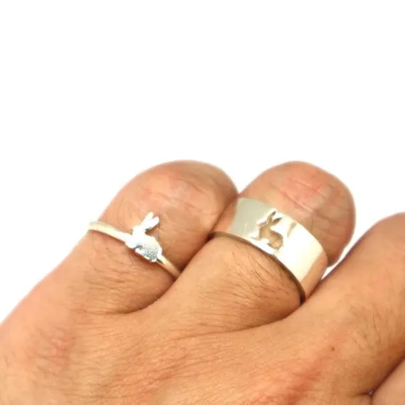 Кролик пару комплект Promise Ring кролик ювелирные изделия lternative Обручение Свадьба