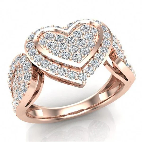 Ring Модный золотой в виде Розы Стразы в форме сердца кольца для женщин девочек Роскошные с фианитами в микро-паве Свадебные кольца ювелирные изделия Z4M121 - Цвет основного камня: Ring