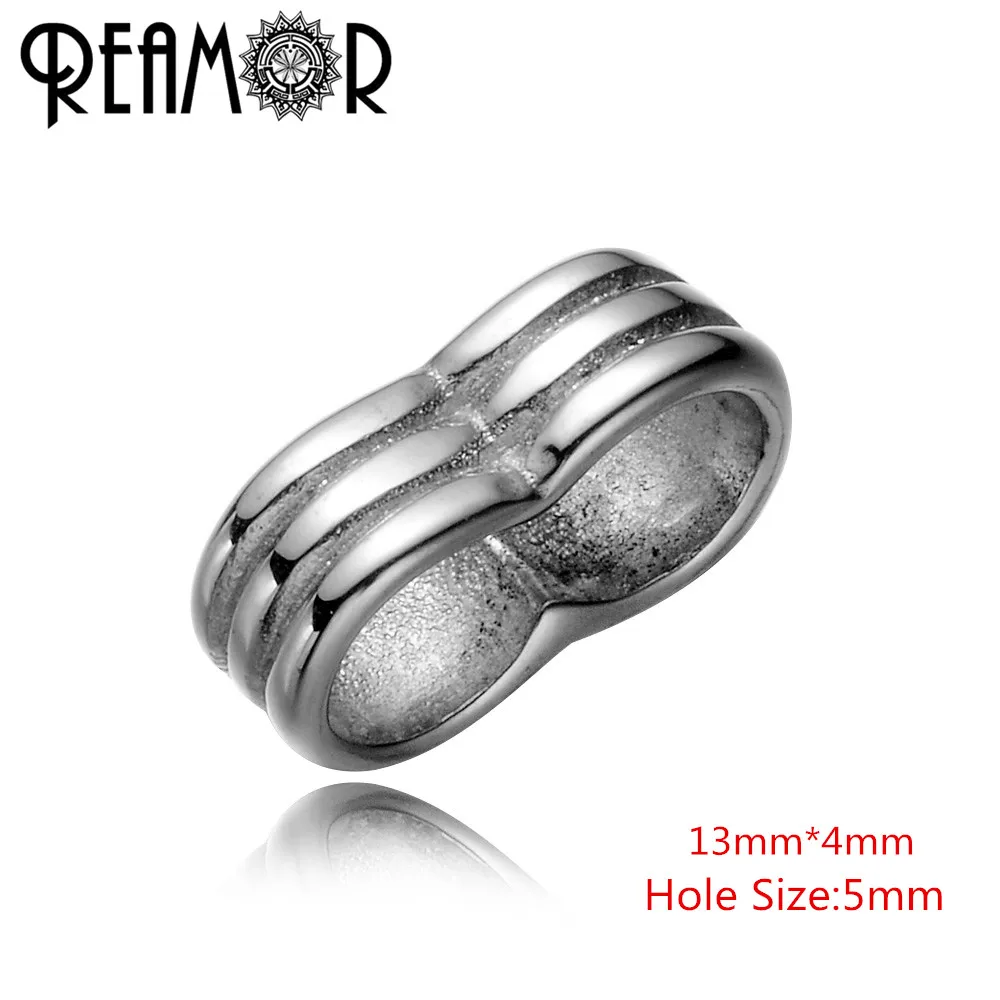 REAMOR 316l Нержавеющая Сталь Серебряный тон 5 мм двойное/квадратное отверстие вставка, металлические бусины для мужчин кожаный браслет DIY ювелирных изделий - Цвет: FKZ020 4
