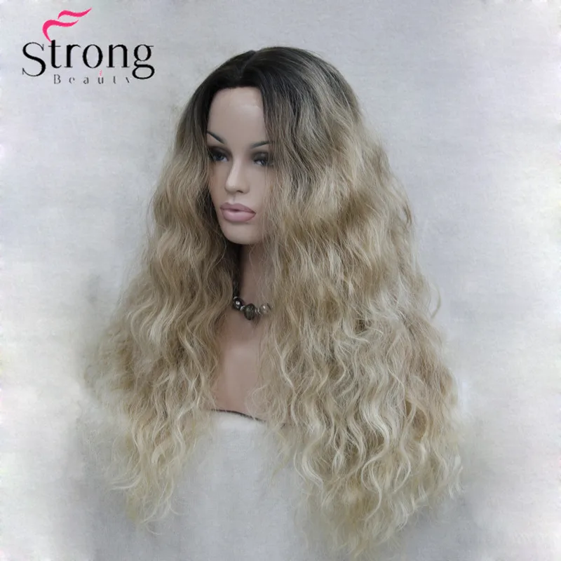 StrongBeauty длинный термостойкий парик блонд омбре с волнистыми кружевами спереди|wig