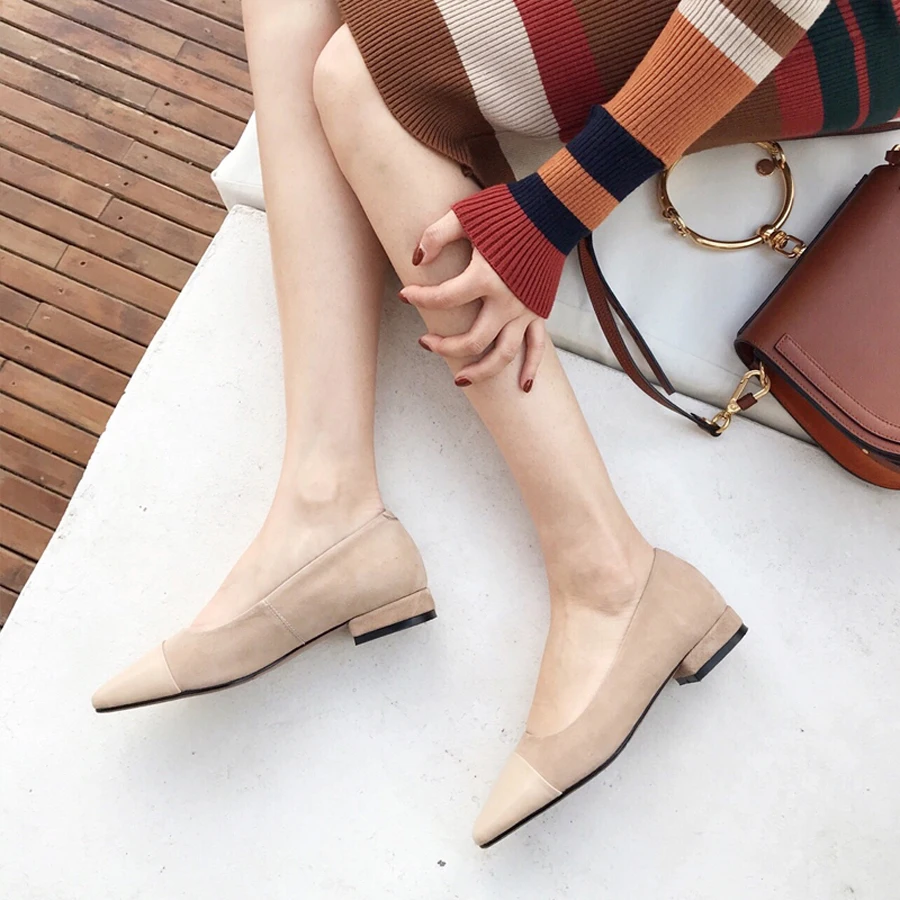 

Stylesowner Genuine Leather Mixed Color High-heel Spring Women Shoes Square Toe Shallow 5cm 2cm Chunky Heel Pumps Mujer Zapatos