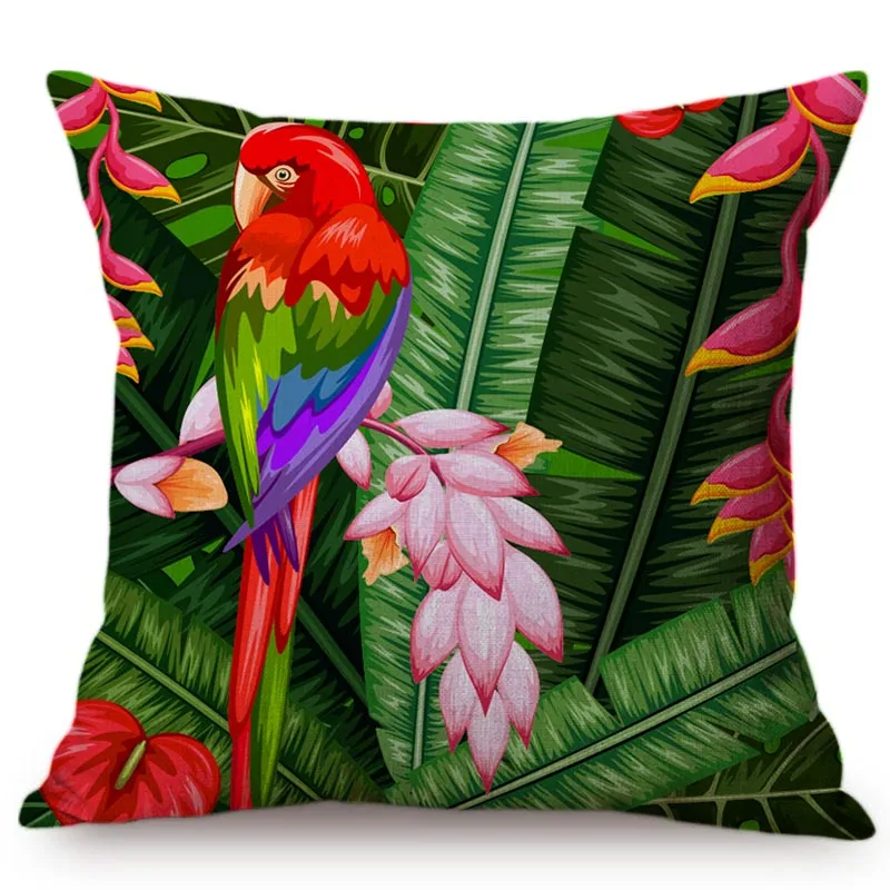 Tropical Jungle Plant Cushion Cover Flamingo Home Decoration Throw Pillow Car-Cover Palm Leaf Toucan Parrot Soft Pillow Cases