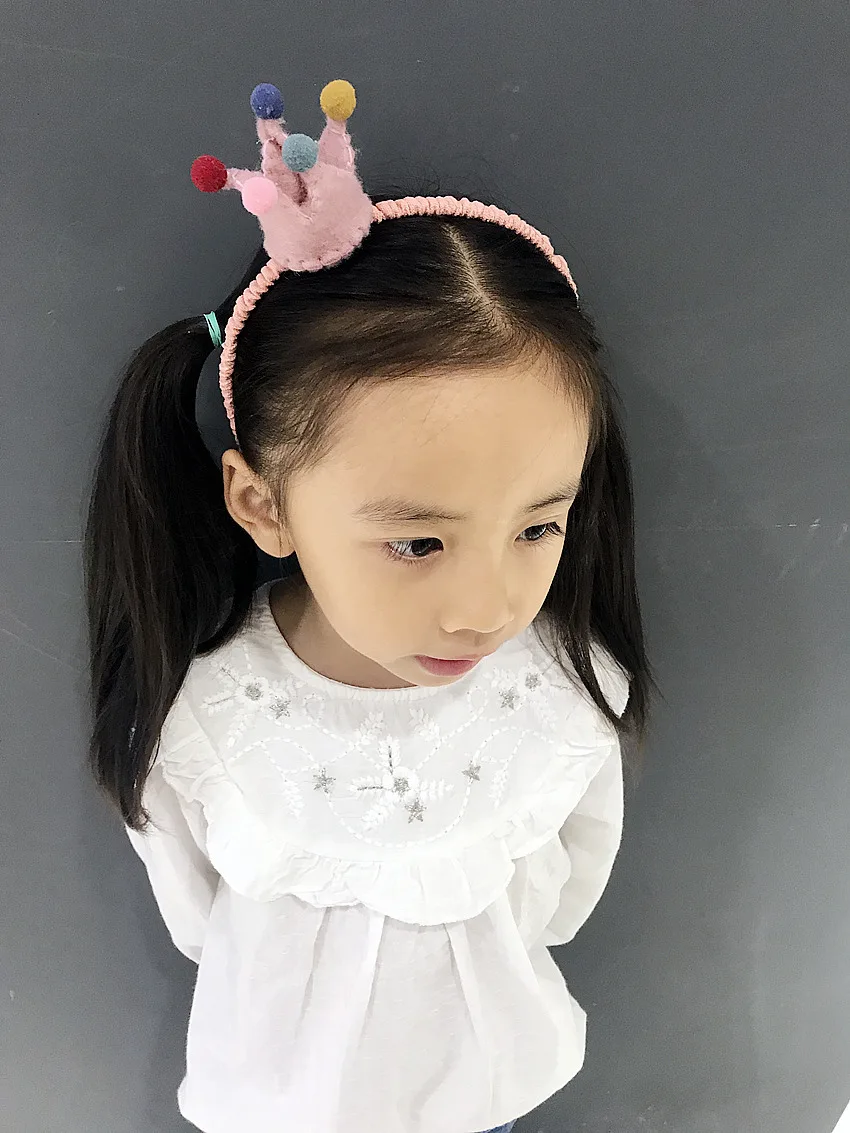 Корейская версия Girls'hair обруч шерстяной фетр Корона детский обруч для волос cимпатичный пушистый шарик обруч для девочек ювелирные изделия на волосы