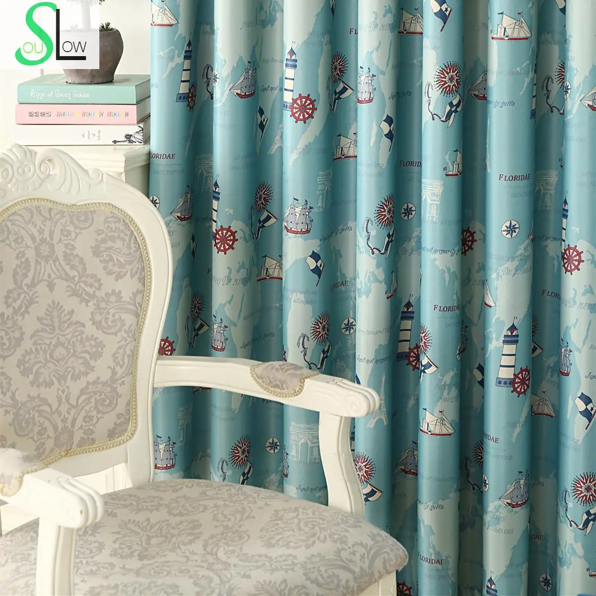 Slow Soul синий красный текстиль штора плавание мультфильм Cortinas тюль шторы для