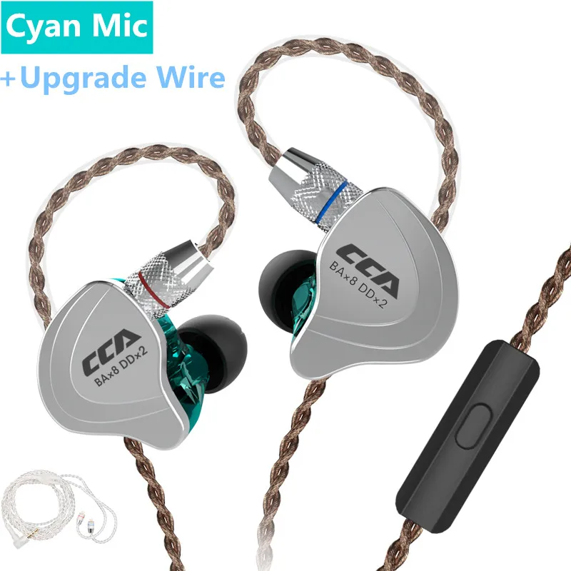 cyan with mic silver CCA C10 1DD+ 4BA гибридные 2PIN наушники в ухо HIFI DJ монитор для бега спортивные наушники гарнитура вкладыши с съемным обновленным C16c10 - Цвет: cyan with mic silver