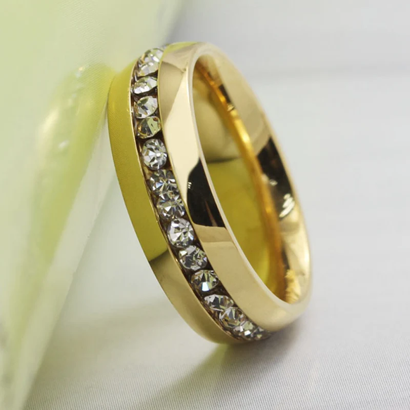 Мужское и женское кольцо из нержавеющей стали с фианитом 6 13 размеров|gold plated stainless