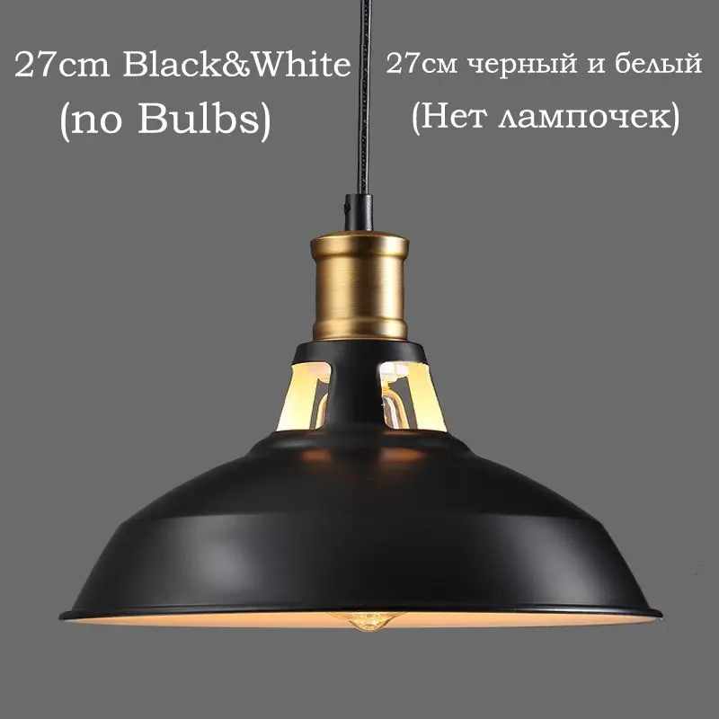 Подвесной светильник из кованого железа, Скандинавское винтажное освещение с E27, Edison, Россия, столовая, ретро, подвесное освещение, для паба, кафе, бара, украшение - Цвет корпуса: 27cm Black n White