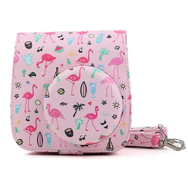 pink with Flamingo Наплечная сумка для камеры, защитный чехол, цветные лесные узоры, кожаная сумка для камеры Fujifilm Instax Mini 8/MINI8+/9 - Цвет: pink with Flamingo