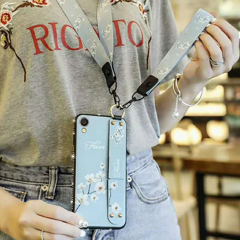 Sunjolly роскошный чехол с ремешком подставка Rhinstone синяя Роза для телефона coque iPhone X XS