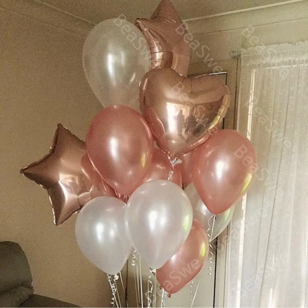 10 шт./лот 18 дюймов звезда розового золота сердце Круглые фольгированные гелиевые