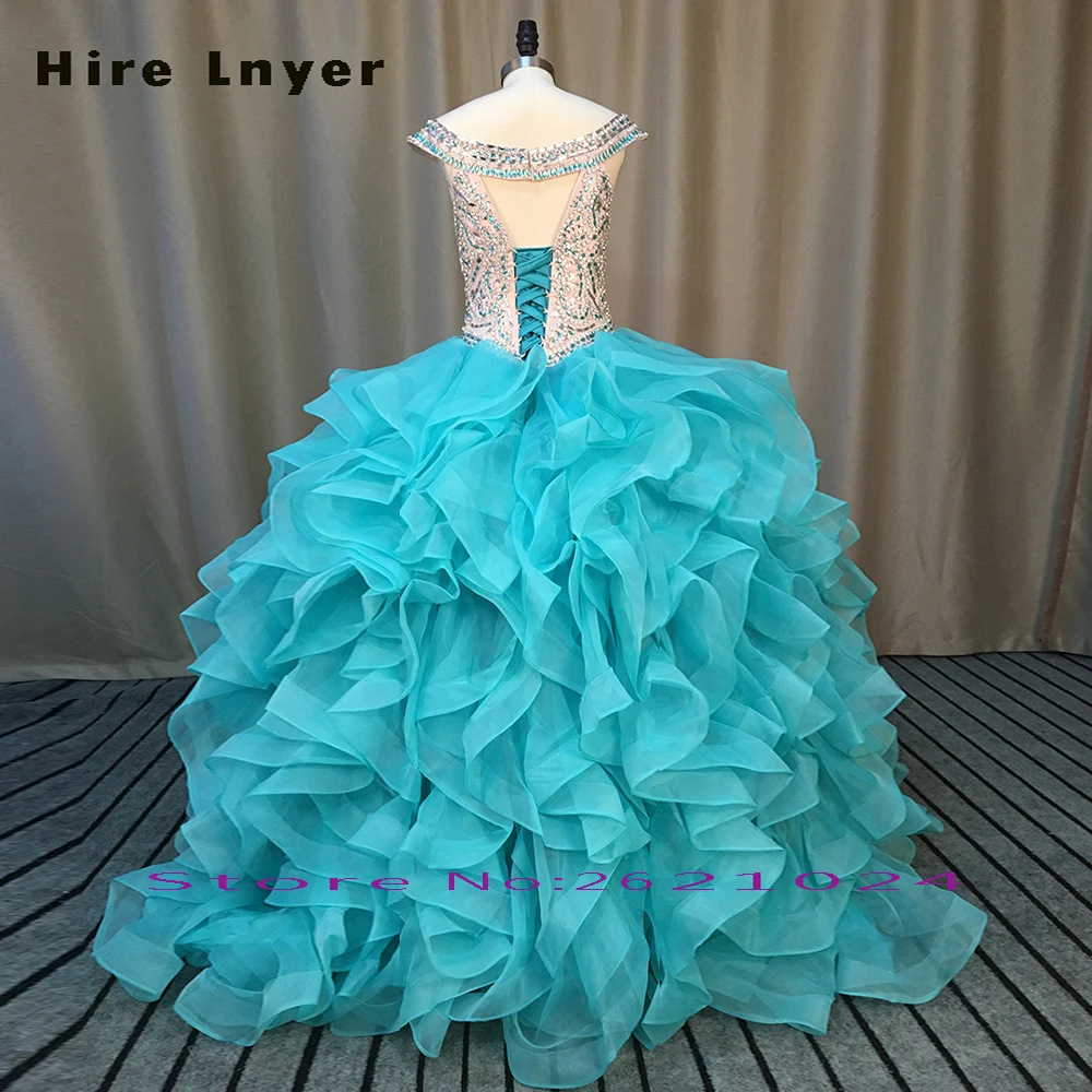 HIRE LNYER New Arrive Delicate Crystal Sky Blue Quinceanera Dresses Romantic Ruffles Vestido Sweetheart Party Dress Plus Size | Свадьбы и