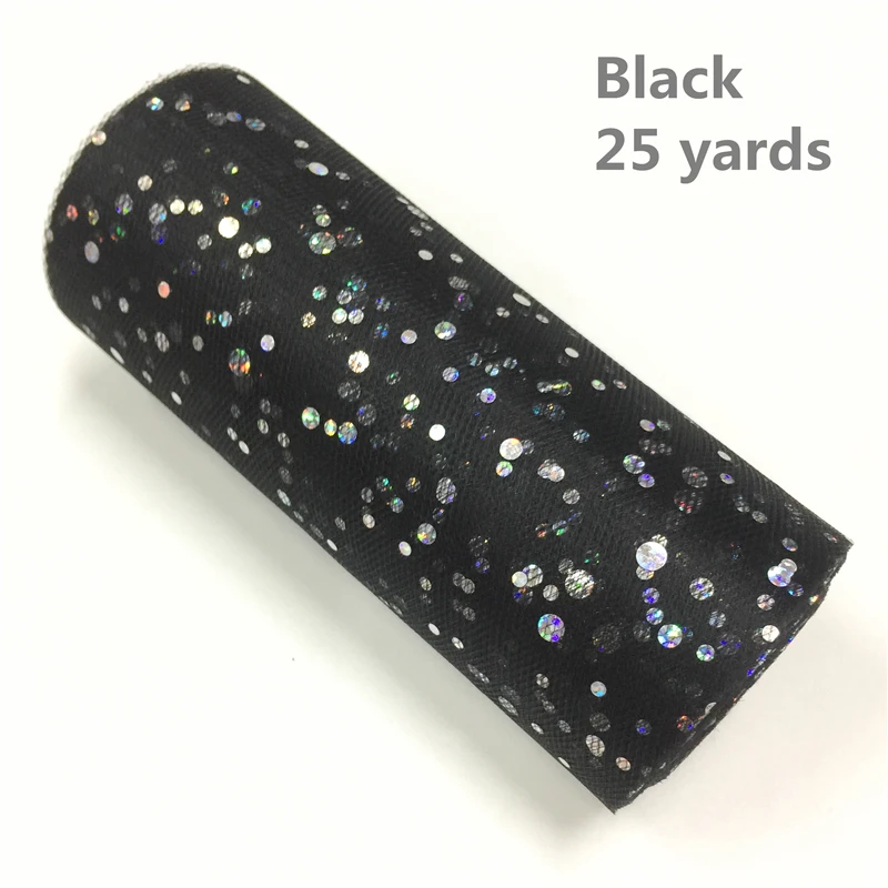 Black Белый розовый блеск рулон тюля с блестками 25 ярдов 15 см катушка пачка Свадебная отделка органзы лазер DIY ремесло день рождения поставки - Цвет: Black