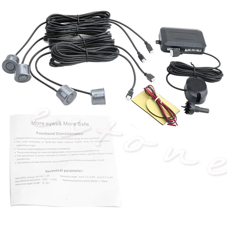 

Parking 4 Sensors Car Reverse Backup Rear Buzzer Radar System Kit Sound Alarm