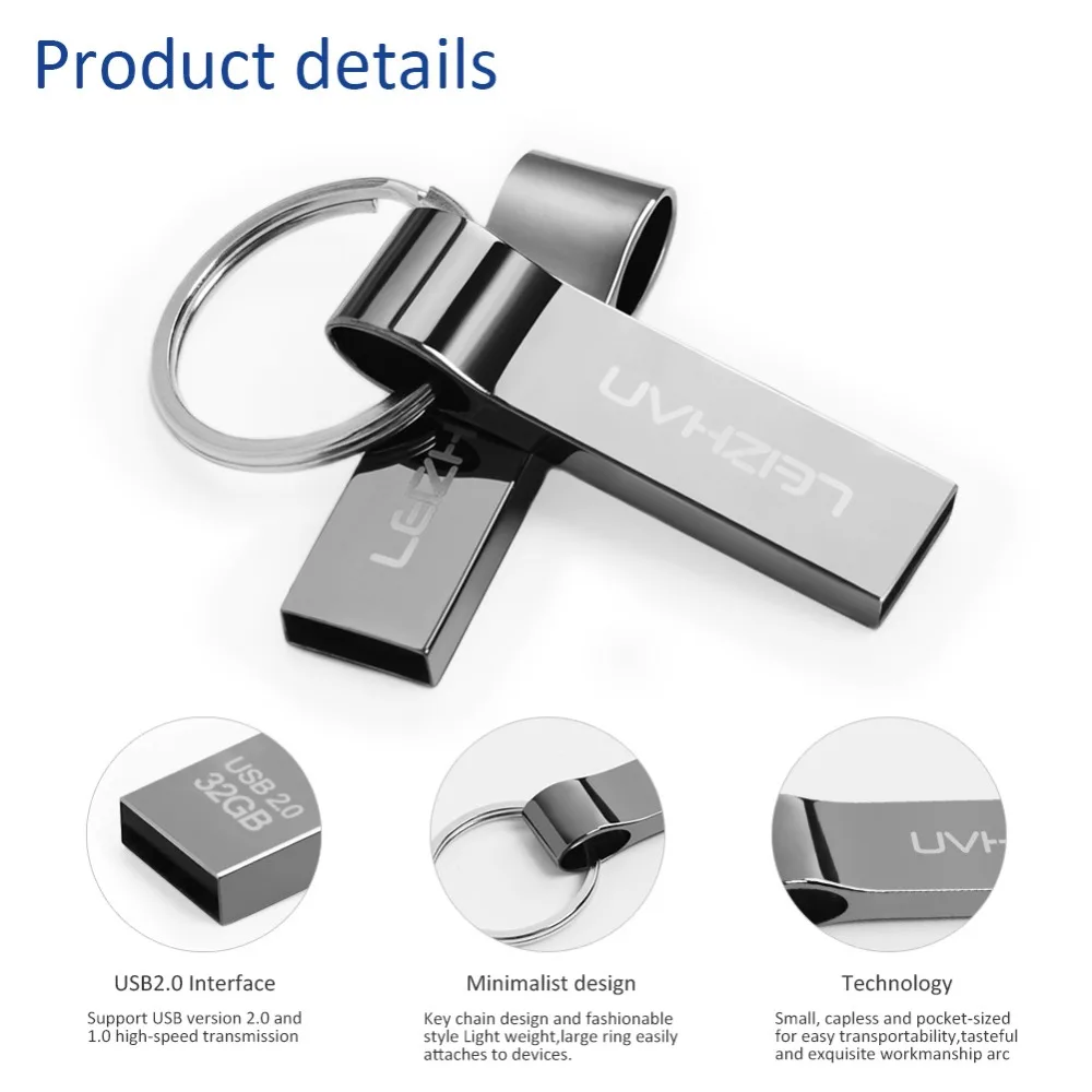 LEIZHAN USB флэш-накопитель с брелоком 4 ГБ 8 16 32 64 Гб металлический флеш-накопитель