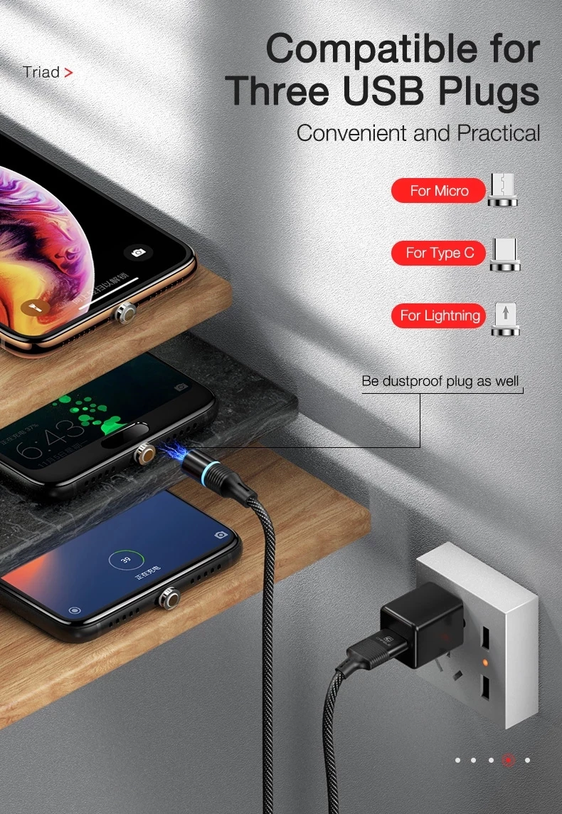 CAFELE Магнитный Micro USB кабель для iPhone светодиодный QC3.0 Тип C плетеный кабель зарядное устройство для samsung Xiaomi huawei 1 м 3 А Быстрая зарядка