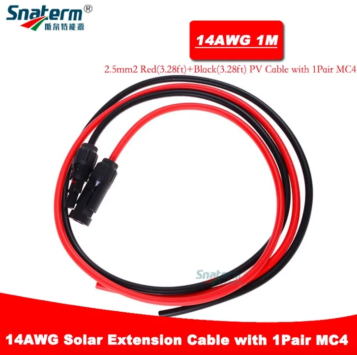 14AWG 1M 1pair MC4 1 пара, длина 1 метр, MC4 Солнечная кабельный разъем Солнечный PV кабель Медный провод с MC4 разъем кабель-удлинитель 6/4/2.5mm2 10/12/14 AWG - Цвет: 14AWG 1M 1pair MC4