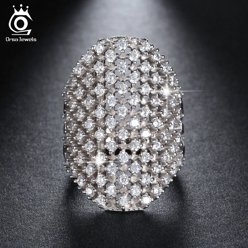 ORSA JEWELS Модное серебряное кольцо на вечеринку, кольца для женщин с 82 шт камней, прозрачный кубический цирконий розовое золото, кольцо OR92