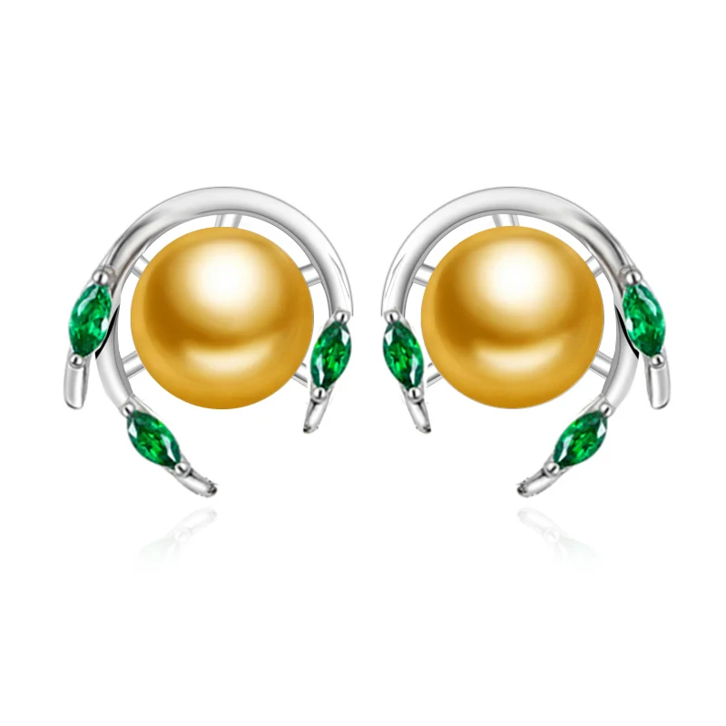 FENASY изумрудные серьги с жемчугом, серьги с зеленым драгоценным камнем, свадебные серьги для женщин, новинка, серьги-гвоздики из стерлингового серебра 925 пробы - Цвет камня: Золотой