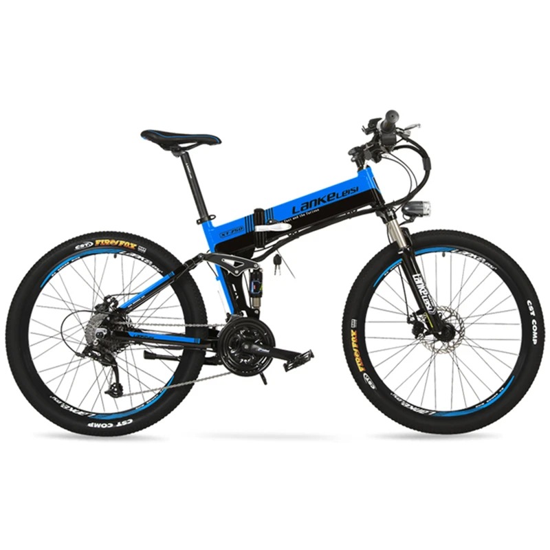 Black Blue S XT750D 27 скоростей 500 Вт Супер мощность высокого качества 2" складной электрический велосипед, 36 В Скрытая литиевая батарея горный велосипед MTB - Цвет: Black Blue S