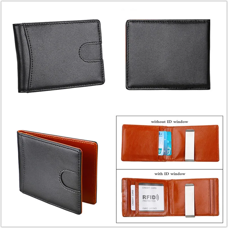 Мужской кошелек с зажимом для денег, тонкий кошелек для карт, RFID Блокировка, минималистичный двойной мини кошелек для кредитных карт, передний карман, кошелек для мужчин