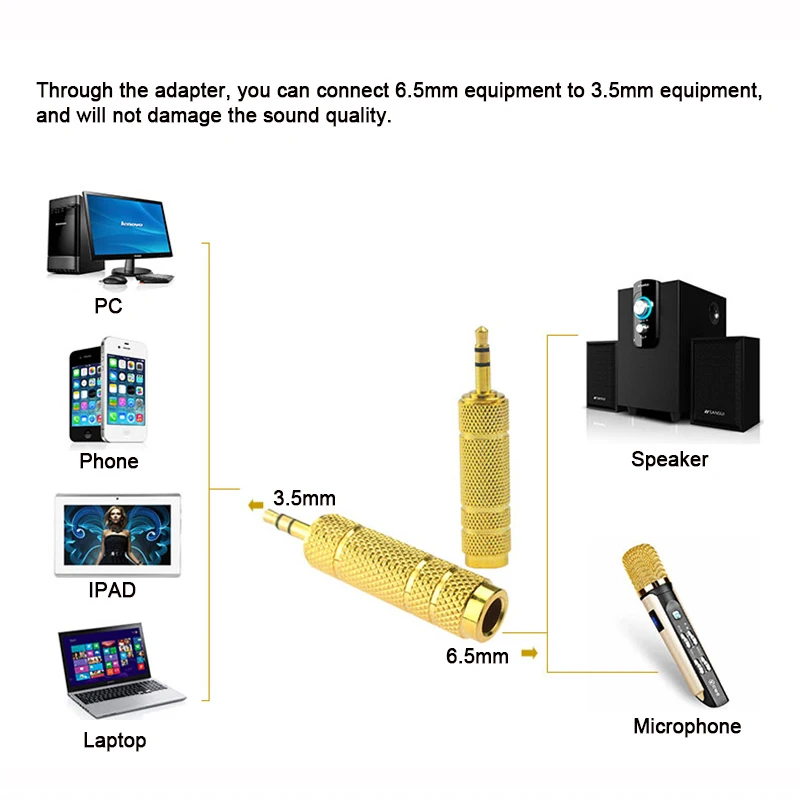 

Gold 6.5mm Male to 3.5mm Female Audio Adapter 6.35 mm Jack Stereo Converter Cable 6.5mm Microphone audio adapter