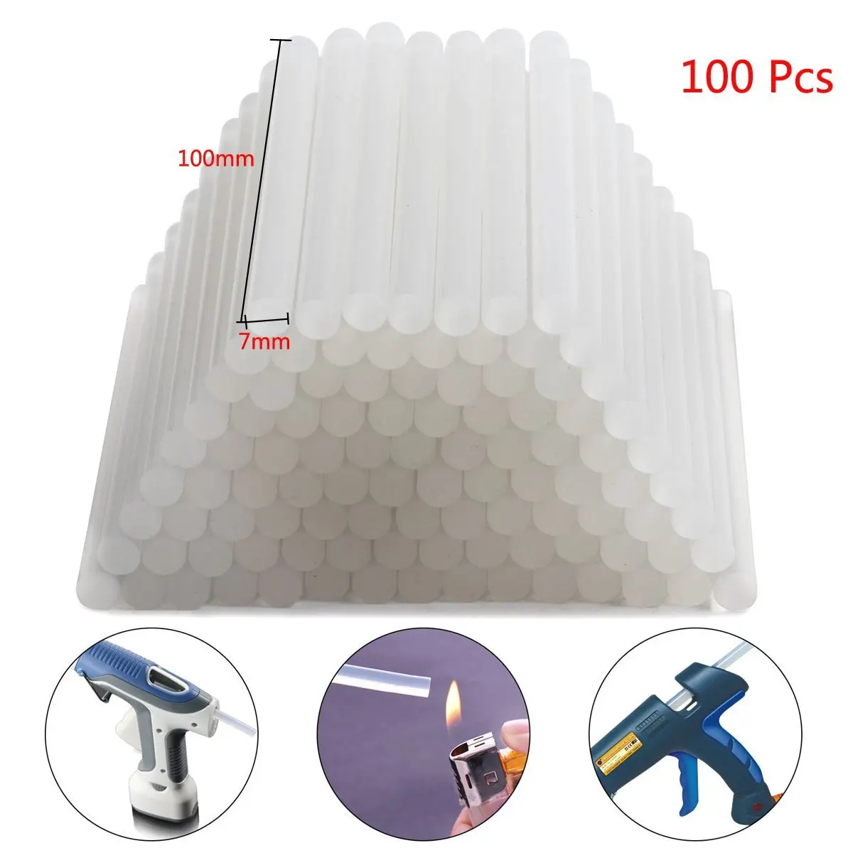 

100 x 7mm Clear Hot Melt Glue Sticks Adhesive For Trigger Electic Pack Of 100