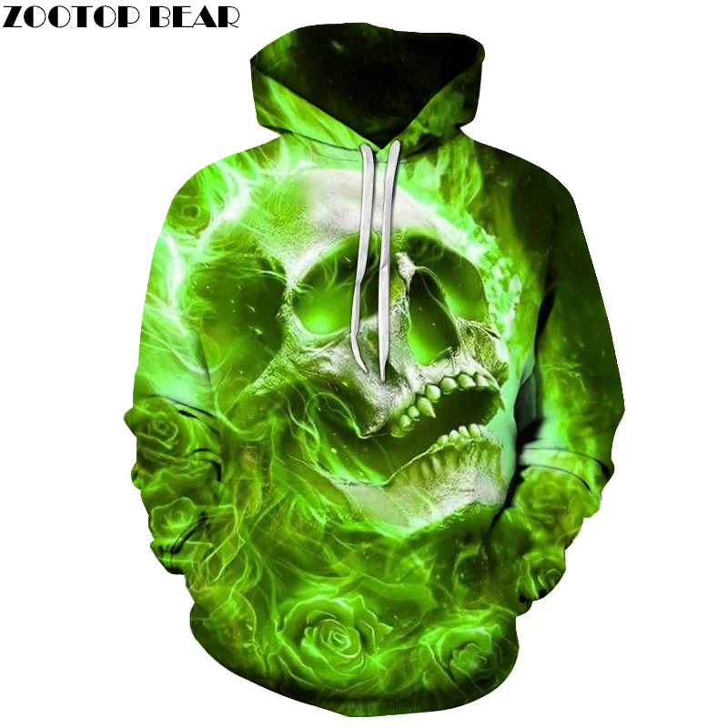 

Green Fire Skull Printed Hoodie Sweatshirts 3D Mens Hoody Pullover 2018 New Fashion Streetwear Cloth Drop Ship ZOOTOP BEAR