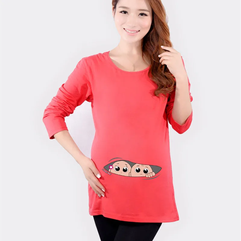 New funny pregnant t-shirts cute twins maternity tops long sleeve pregnancy clothes 4 colors cotton tees shirts baby shower gift | Мать и