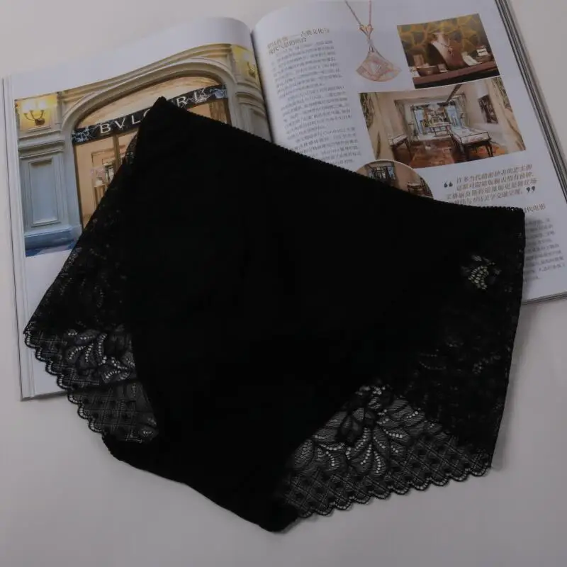 Black Guiyi натуральный шелк, женское Бесшовное нижнее белье, кружевное дышащее нижнее белье, средняя талия, трусы для девушек, подтягивающие ягодицы, трусы - Цвет: Black