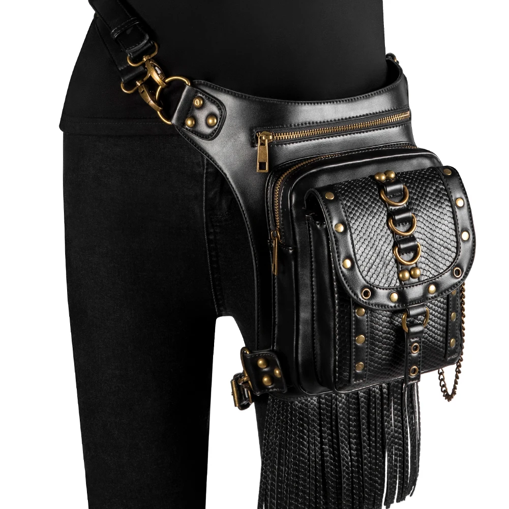 

Norbinus Steampunk Women Waist Bags Punk Rivet Gothic Drop leg Bag Men Motorcycle Thigh Fanny Packs New Shoulder Messenger Pouch