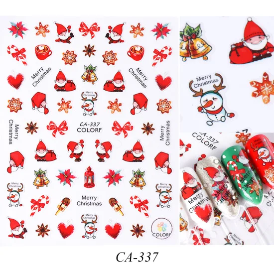 CA-337 1 шт., зимние стикеры 3D на ногти Nail Art, клеящиеся, рождественские, Мультяшные, снеговик, Санта, цветы, слайдеры, наклейки, маникюрные украшения, TRCA329-337 - Цвет: CA-337